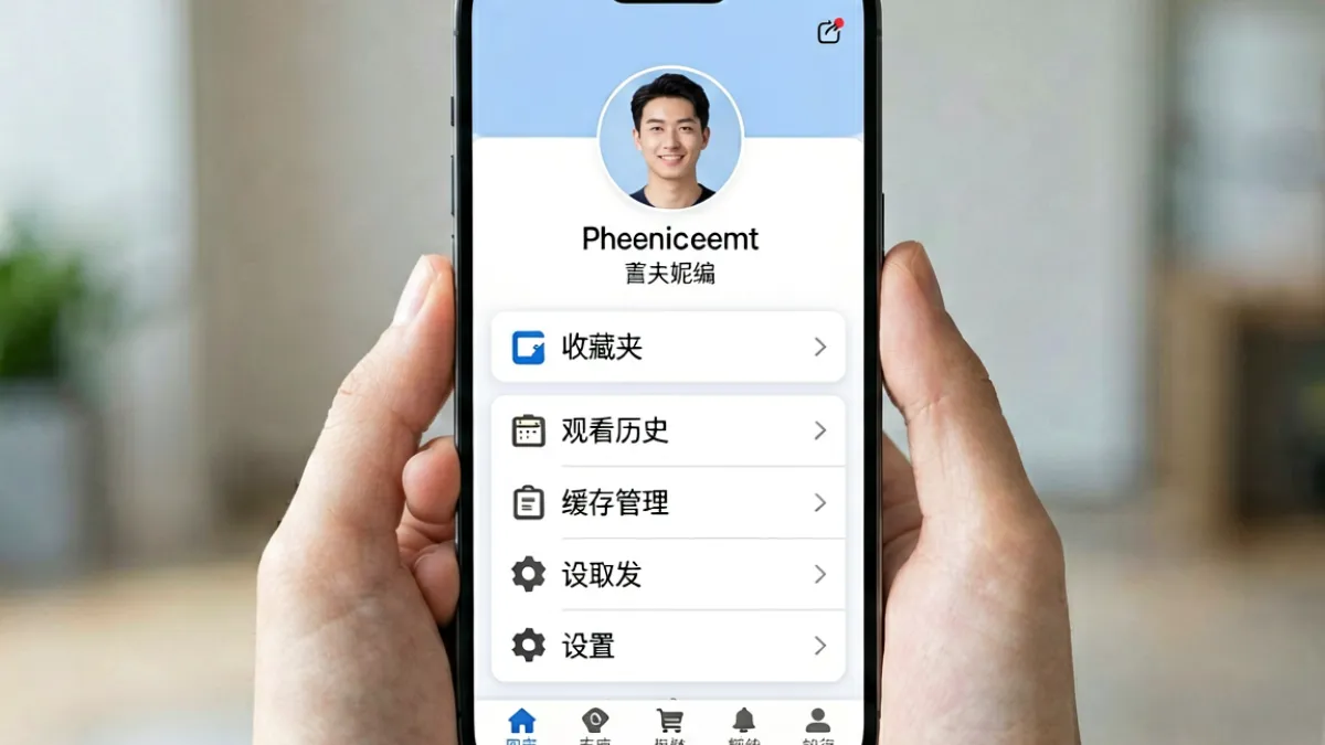 干妞网视频个人中心页面截图，展示收藏夹、历史记录和缓存管理入口的位置